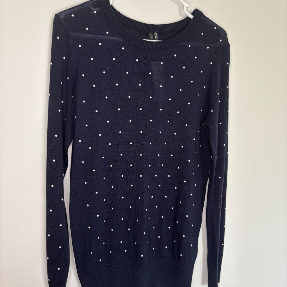 RENEE C. Stitch Fix NEW Jerri Polka Dot Sweater Womens M Navy Knit